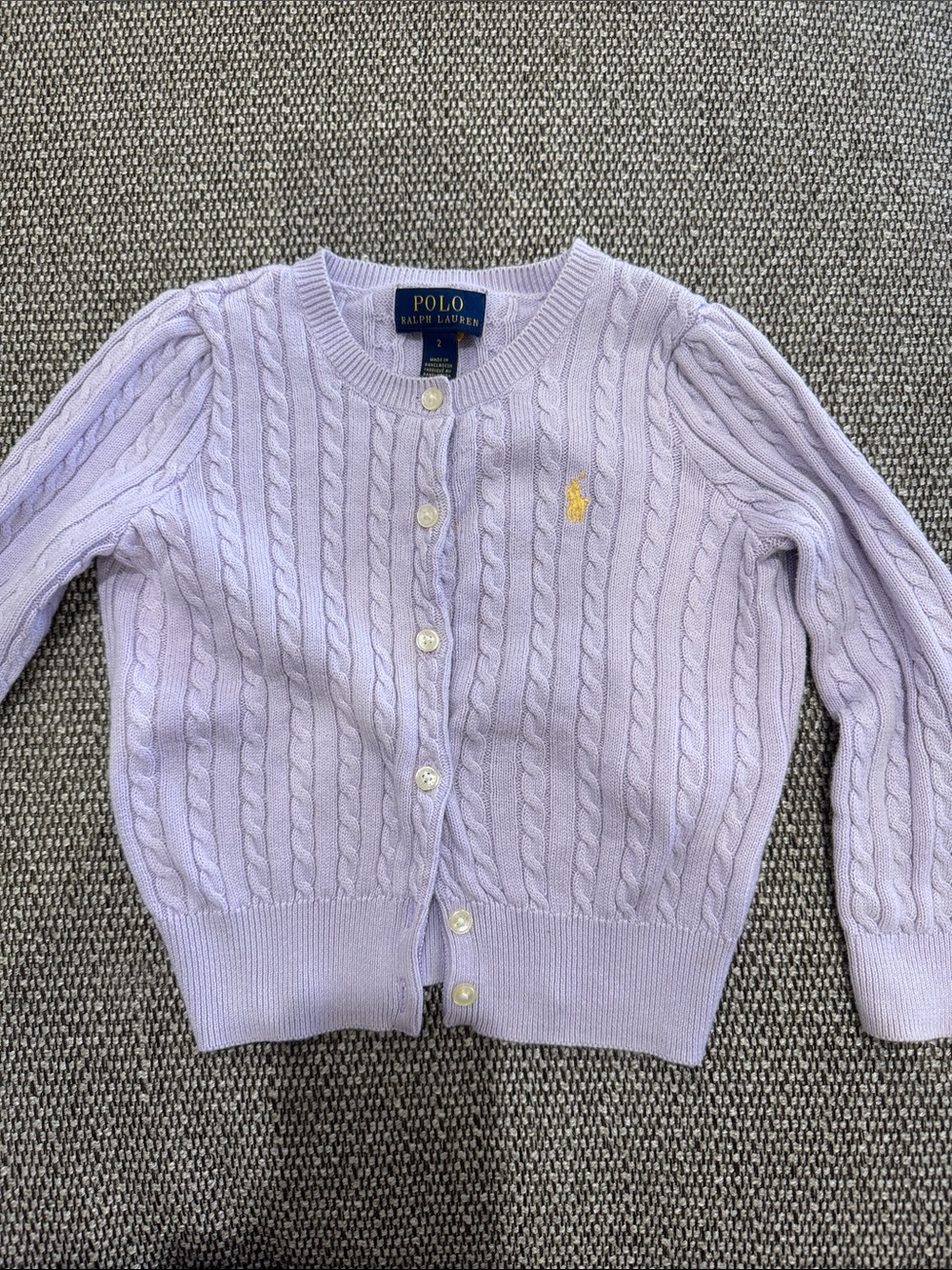 Ralph Lauren Lavender Cable Knit Cardigan with Yellow Pony